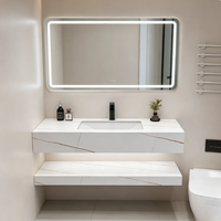 Étagère de salle de bain en vente directe d'usine, Meuble-lavabo de salle de bain de luxe en pierre de lave pour hôtel, Miroir intelligent anti-buée à LED OEM/ODM