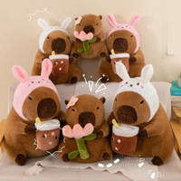 Boneka Kapibara Peluk Bunga Gaya Baru, Boneka Kelinci Kapibara Lucu-Baik-Buruk yang Dapat Berubah Bentuk, Bantal untuk Anak Perempuan dan Anak-Anak
