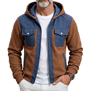 Men's Hooded Bomber Jacket Coated Corduroy Patchwork Color Blocking Waterproof Windproof Breathable Zipper Front Pockets Winter - Product Image 2
