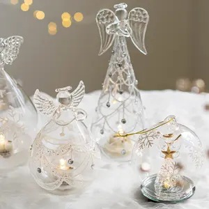Kerst Glas Engel Meisje Tafelblad Lichtgevende Ornament Transparante Pop Feestartikelen Cadeau Voor Kinderen Kerstversiering