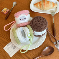 Monedero de Felpa con Estampado de Animales, en Forma de Galleta, Mini Bolsa Suave para Monedas con Cordón para Guardar Pequeños Accesorios