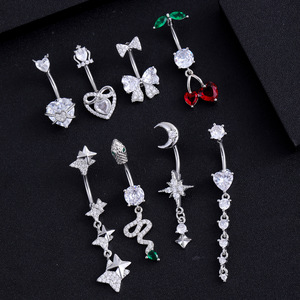 <span class=keywords><strong>Piercing</strong></span> Estetico per <span class=keywords><strong>Ombelico</strong></span> in Acciaio Inossidabile con Ciondoli a Forma di Ciliegia, <span class=keywords><strong>Serpente</strong></span>, Luna, Fiocco, Cuore, Stella e Zirconi, Gioielli per il Corpo da Donna per l'Estate e il Bikini - Product Image 6