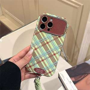 Coque pour iPhone 17 Pro Max, texture cuir, grande fenêtre, motif écossais marron, souple, protection intégrale anti-chute - Product Image 3