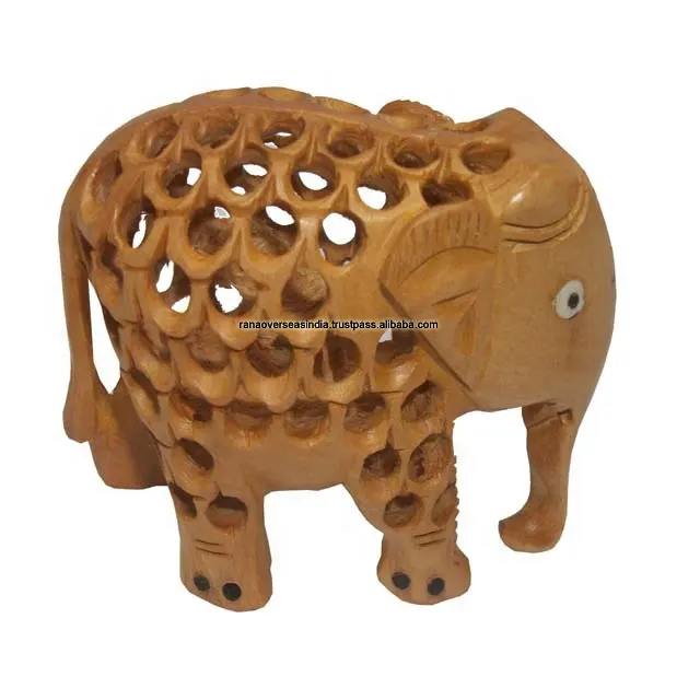 Estatua de elefante de madera tallada Jaali, estatuilla de elefante de tronco de madera para dormitorio, restaurante y Decoración de mesa escolar