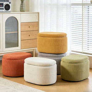 <strong>Stools</strong> Gold Luxury Nordic Velvet Wood Makeup Vanity Modern Home Foot Step Living Room Furniture Round <strong>Storage</strong> Ottoman <strong>Stools</strong> - Product Image 1