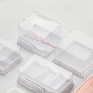 カスタム透明ケーキパッキングボックススライスミニパッキングホワイトベースケーキボックス使い捨て容器プラスチックケーキボックス