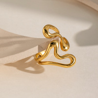 Bague ouverte à motif géométrique pour femme en acier inoxydable plaqué or 18 carats PVD, style moderne minimaliste, ajustable, pour usage quotidien, cadeau élégant