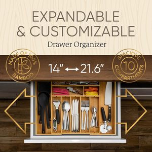 Organizador de Cubiertos Ajustable de Bambú, Bandeja Extensible para Almacenamiento de Cocina con Divisor, Retráctil, a Prueba de Polvo, Sin Instalación - Product Image 4
