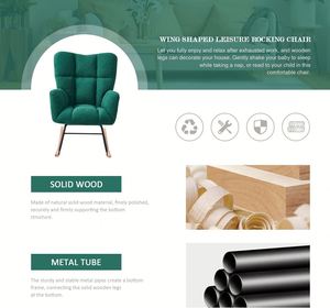 Pépinière de luxe nordique verte Teddy Glider <span class=keywords><strong>Fauteuil</strong></span> <span class=keywords><strong>à</strong></span> <span class=keywords><strong>bascule</strong></span> <span class=keywords><strong>à</strong></span> dossier haut Chaises <span class=keywords><strong>à</strong></span> <span class=keywords><strong>bascule</strong></span> pour salon chambre <span class=keywords><strong>à</strong></span> coucher - Product Image 5