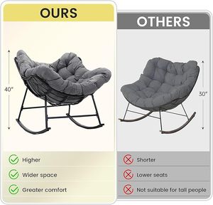 كرسي هزاز داخلي فاخر بتصميم بيضاوي، إطار فولاذي أسود غير لامع، قاعدة بمظهر خشبي، وسادة سميكة من القطن البولي بروبيلين، أثاث للاسترخاء - Product Image 2