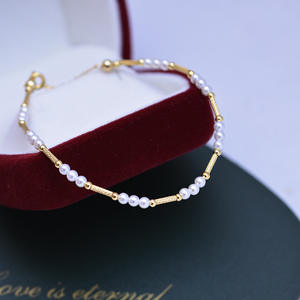 Pulsera de Perlas Blancas Pequeñas de Agua Dulce de 3-4 mm para Mujer, Pulseras Minimalistas de Cadena Fina de Oro S925, Círculo Perfecto, Luz Intensa - Product Image 3