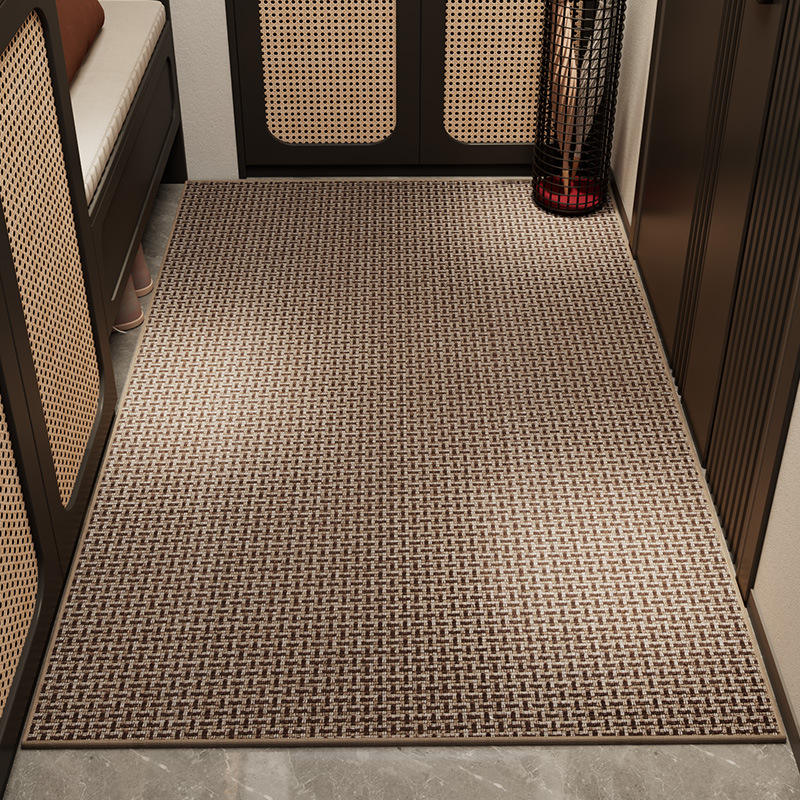 Rubber-backed openwork braided yarn - interlocking brown