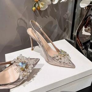 Sandales à Talons Aiguilles de 6cm/8cm/10cm pour Femme, Bout Pointu avec Perles Scintillantes à Enfiler, Chaussures de Soirée Sexy pour Mariage - Product Image 2