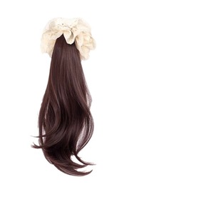 Peluca de cola de caballo lateral con scrunchie, cabello largo negro natural de fibra resistente al calor para mujer, estilo Miss con accesorio de lazo de encaje - Product Image 5