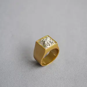 高品质方形原装复古银色重戒指简约时尚18k金戒指