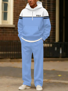 Completo Casual da <span class=keywords><strong>Uomo</strong></span> con Cerniera a Contrasto di Colore, Stile <span class=keywords><strong>Street</strong></span> Americano, Nuova Collezione 2025, Set Due Pezzi con Felpa con Cappuccio - Product Image 3