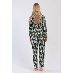 Ensemble de pyjama pour femmes en microfibre Microsoft Marla, col bas, manches longues, avec poches ovales, col ajusté confortable, vêtements de nuit - Product Image 1