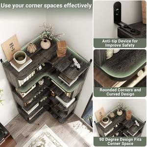 Libreria Angolare a 6 Ripiani in Rovere Grigio, Scaffale Espositivo Autoportante a Forma di L per Ufficio e Camera da Letto - Product Image 4