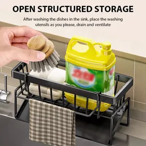 Étagère de rangement pour évier en ABS à double niveau avec barre porte-serviettes pour éponge et brosse, étagère de rangement pour <span class=keywords><strong>cuisine</strong></span> - Product Image 3