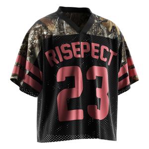 เสื้อยืดสไตล์เรโทรทรงโอเวอร์ไซส์สำหรับผู้ชาย แบบครอปตาข่ายทรงบ็อกซี่ ฟิตแบบเสื้อเจอร์ซีย์อเมริกันฟุตบอล - Product Image 5