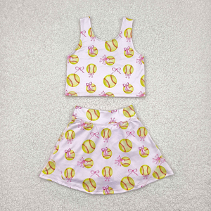 Conjunto de Ropa de Verano para Niñas, Camiseta sin Mangas con Lazo de Béisbol, Pantalones Cortos y Faldas, Ropa de Yoga para Niñas - Product Image 2