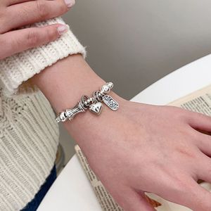 S925 Sterling Silver Heart Shaped <b>Bracelet</b> <b>Beaded</b> Antique Style Jewelry For Women Everyday Wear - Product Image 5