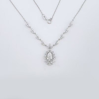 Collana con Pendente in Oro Bianco 18K con Diamante Coltivato in Laboratorio, a Goccia Lucida, Regolabile, Collane alla Moda per Donne