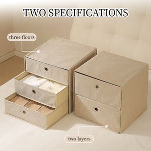 Organiseur de rangement en forme de cube en lin et tissu non tissé, bacs à tiroirs empilables, boîte d'organisation de vêtements pour armoire avec carton - Product Image 3
