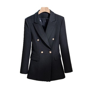 Women's Suit Set Black Double Breasted Blazer With Flared Pants Polyester Wool Blend Elegant Formal Business Autumn Wear - Product Image 5