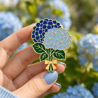 Épingles de revers en émail dur et doux, motif floral végétal, forme irrégulière, artisanat métallique, hortensia bleu, accessoires personnalisés