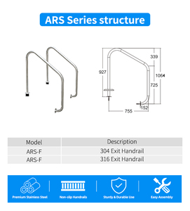 Scaletta per piscina in acciaio inox di alta qualità con corrimano per piscina privata - Product Image 5