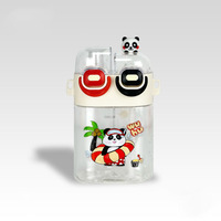 2025 nuevos niños doble pajita para beber Panda dibujos animados bebida agua vaso de plástico doble bebida Split Bin botella de agua con correa