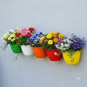 Pots de plantes muraux plats peu encombrants, couleurs vibrantes, en résine PP, pour l'intérieur et l'extérieur, fournitures de jardinage - Product Image 1