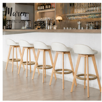 Chaise de bar pivotante en tissu lin pour cuisine, café, pub, restaurant, style nordique, avec dossier haut et base en bois