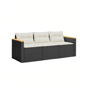 Three Seat <b>Garden</b> <b>Sofa</b> With Cushions Outdoor Furniture PE Rattan Waterproof Contemporary Design - Product Image 1