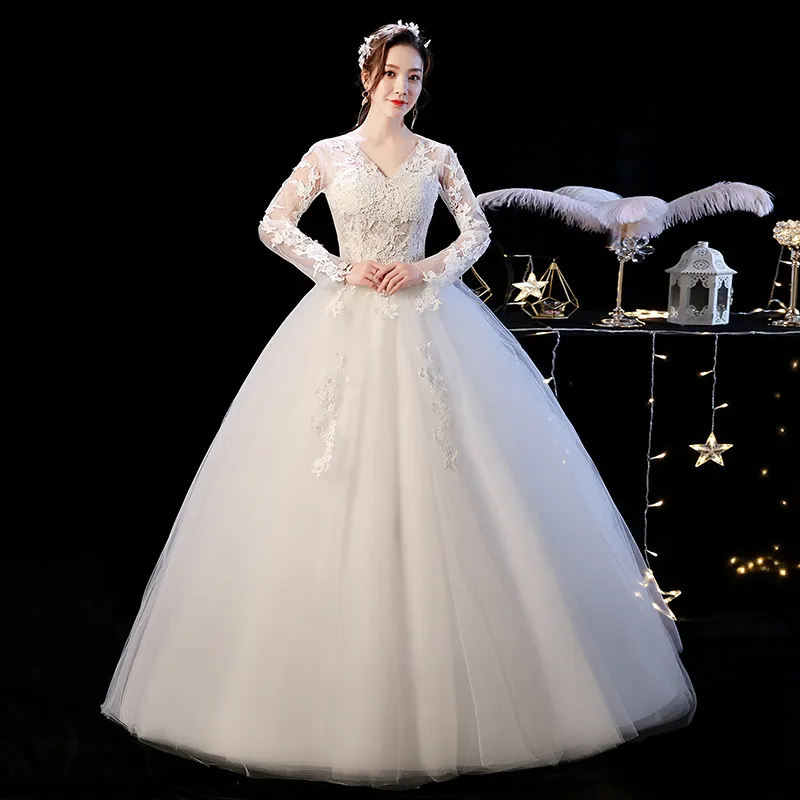 long sleeve applique for modern lace simple wedding dress LSYNM092