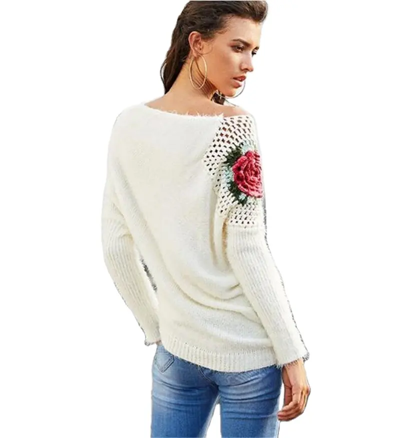 Ever Fashion 2021 New Style Women Pullover Sweater With Flower Pattern Mohair And Acrylic Sweater