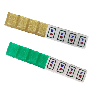 Jeu de Mahjong de Taïwan - Double couche, 144 tuiles, 4 règles, 3 dés, 1 drapeau météo et Lazhuang, jetons de <span class=keywords><strong>poker</strong></span> - Boîte longue en PVC marron - Product Image 2