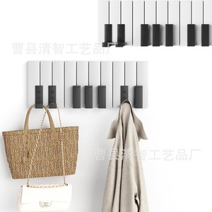 Piano Key Wall <b>Hooks</b> 50cm <b>Black</b> Keys Wall Mounted Coat Rack Entryway Clothes Organizer <b>Hook</b> Foyer Storage - Product Image 1