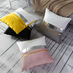 Housse de coussin de luxe de haute qualité 18x18 taie d'oreiller <span class=keywords><strong>pour</strong></span> la décoration intérieure couverture <span class=keywords><strong>en</strong></span> <span class=keywords><strong>cuir</strong></span> or blanc patchwork housse de coussin <span class=keywords><strong>canapé</strong></span> - Product Image 1