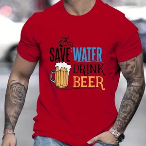 T-shirt en coton imprimé Men Beer Day, manches courtes, coupe régulière, jersey respirant, haut décontracté d'été - Product Image 3