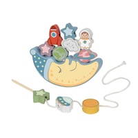 Blocs de construction en bois 2 en 1 Balance de lune Jouets à empiler pour enfants Blocs de laçage à tirer Push Cloud