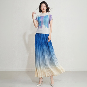 Miyake Damen Sommer Casual Vintage Gewebte Bedruckte Polyester-Bluse Modische Plissierte Stretch-Kurzarmbluse 2026 Miyake Plissiert - Product Image 6
