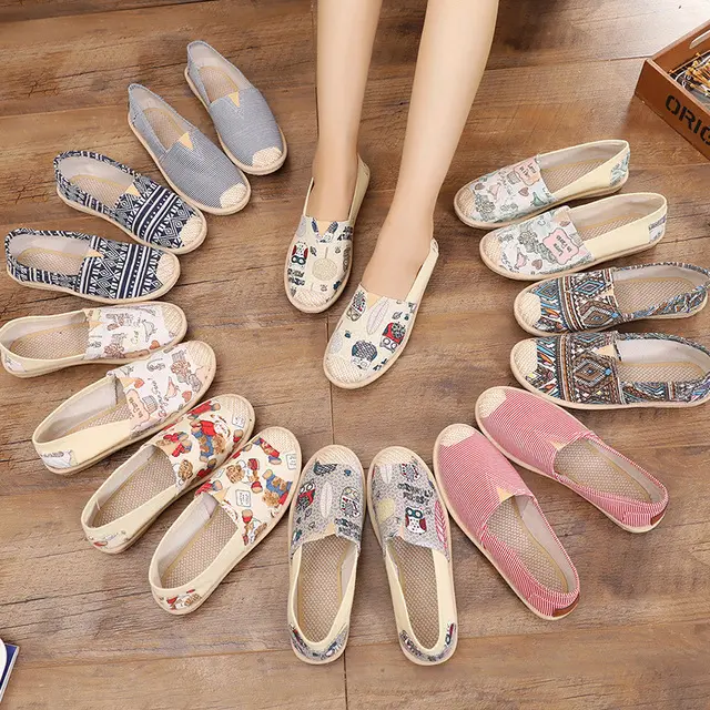 2022 new arrived 11 colors amazon tiktok hot selling lightweight female flat espadrilles printed sneakers slip on women shoes