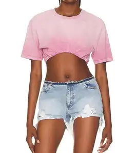 Camiseta recortada de peso pesado para mujer, Camiseta corta de gran tamaño, camiseta Sexy para mujer, Camiseta corta para mujer