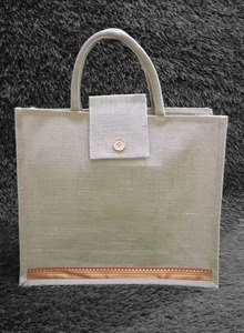Sac fourre-tout en jute unisexe personnalisé élégant 14x16x5 avec fermeture à bouton, réutilisable, pour le shopping, le bureau, les voyages et l'usage quotidien - Product Image 2