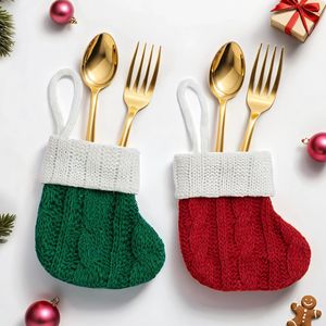 Mini Knit Christmas Stockings Festive Cutlery Holders Holiday Tableware Sleeves for Fork Spoon Knife <b>Xmas</b> Decorations - Product Image 2