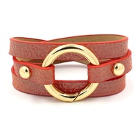 Bracelet en cuir PU, bracelet à anneau doré avec fermoir à ressort pour clés, vente en gros