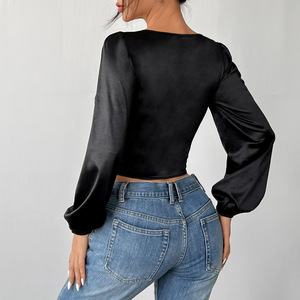 2025 elegante corsetto da <span class=keywords><strong>donna</strong></span> a manica lunga Crop Top in maglia con cuciture in pizzo a forma di petto Fishbone Bustier - Product Image 4