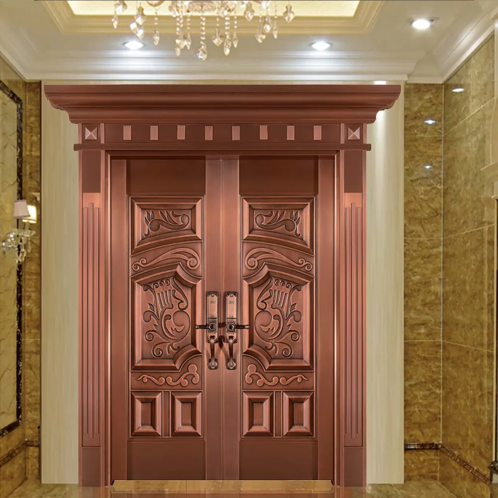 ホームヴィラハウス屋外ブロンズカラー金属ドアデザイン外装正面玄関セキュリティ銅ドア